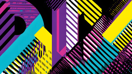 Fototapete - Vibrant Abstract Composition: A kaleidoscope of dynamic lines and shapes, with a bold use of color and texture, create an eye-catching geometric design