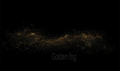 Wall Mural - Abstract shiny isolated design element, chaotic golden tinsel on black background.