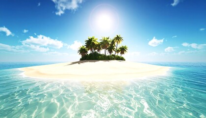 Poster - Tropical island with palm trees in sun.