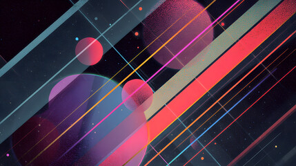 Poster - Geometric Abstract: A mesmerizing display of intersecting lines and vibrant, abstract shapes, set against a dark backdrop creating an immersive and captivating visual experience.