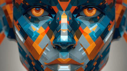 Poster - geometric human portrait: a mesmerizing portrait of a human face, artfully composed of geometric sha