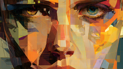 Poster - abstract portrait of a person: an abstract artwork depicts a person's face, constructed from a mosai