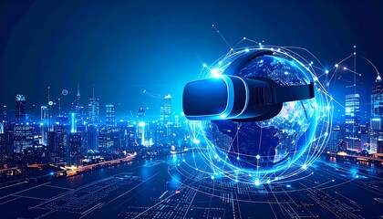 Aufkleber - VR Headset on Earth with Technology Concept.