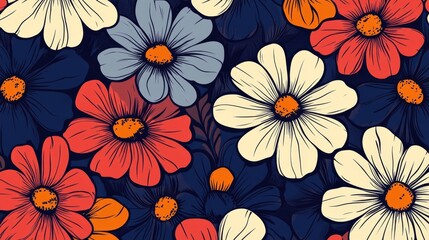 Poster - Stylized flower pattern design digital art floral motifs vibrant color palette artistic composition