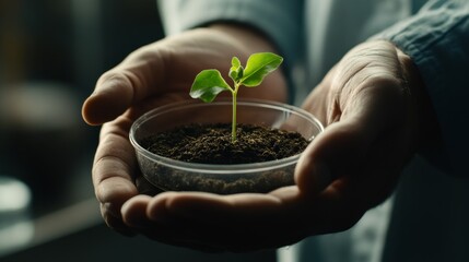 Poster - Researcher nurtures plant growth laboratory closeup shot hands in action science environment