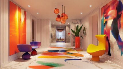 Poster - Vibrant colorful abstract entryway design contemporary space interior decor modern environment artistic viewpoint