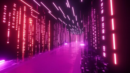 Fototapete - Neon light experience immersive cyberspace digital art abstract environment futuristic perspective glowing technology concept