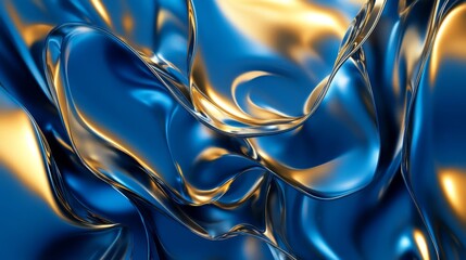 Poster - Captivating fluid dynamics of blue and gold abstract art digital realm visual content creative environment artistic perspective