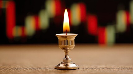 Poster - Candlestick pattern based on entry and indicator exit timing concept. A lit candle creates a warm atmosphere in a modern setting.