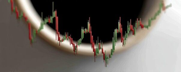 Poster - Candlestick pattern based on entry and indicator exit timing concept. Coffee cup with stock market chart, symbolizing investment analysis.
