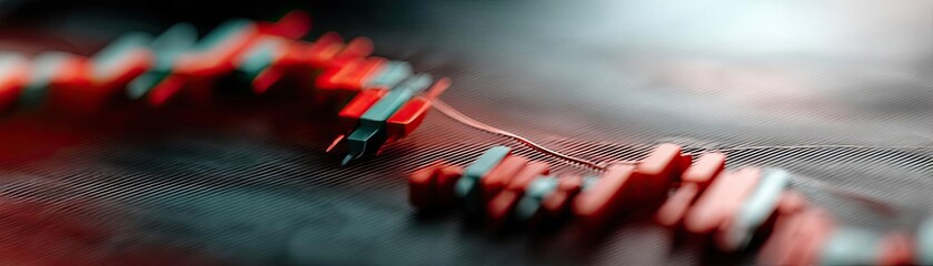 Poster - Volume spike analysis with price and trend support concept. Close-up view of colorful sound waveforms on a digital interface.