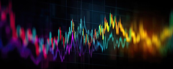 Poster - Volume spike analysis with price and trend support concept. Colorful graph representing data trends and market analysis.