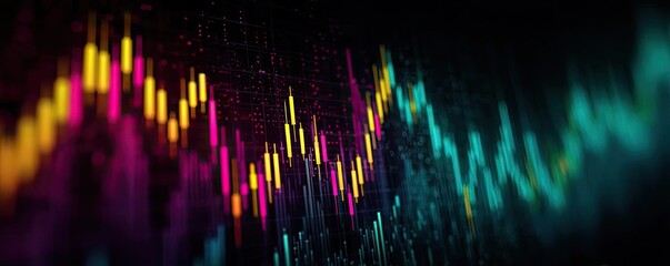 Aufkleber - Volume spike analysis with price and trend support concept. Colorful digital data visualization on a dark background.
