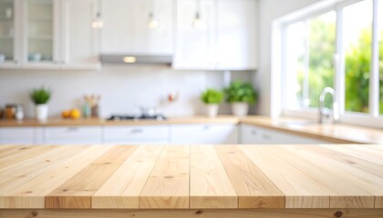 Poster - Wooden table kitchen interior background.