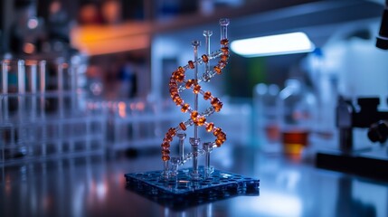 Poster - examining a detailed dna model in a lab setting closeup view for scientific analysis