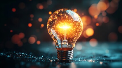 Poster - Illuminating moments capturing a brightly lit light bulb in a studio environment conceptual visualization for artistic inspiration