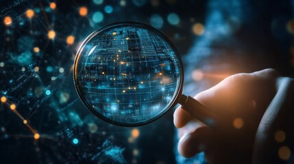 Poster - detailed examination of scientific research insights through a magnifying glass