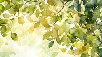Poster - Inviting watercolor foliage art studio illustration bright environment aerial view detailed nature aesthetics for home decor