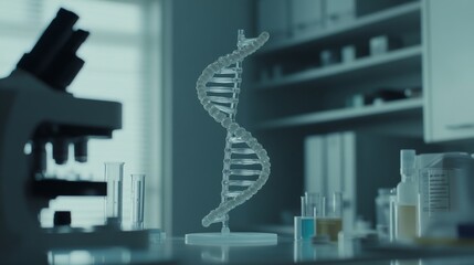 Poster - studying dna helix structure laboratory scientific research modern lab close-up symbolizing genetic 