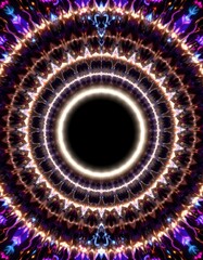 Poster - digital fractal style with repeating glowing border patterns, radiating into a dark, empty space