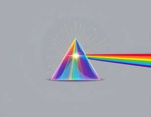 Poster - flat design minimalist rendering of a prism with spectral light beams in stylized, simple shapes