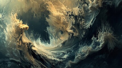 Poster - Fluid waves of abstract shapes merging in a surreal ocean environment digital art concept