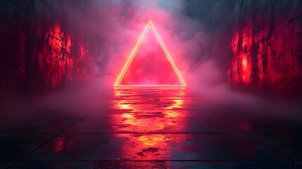 Poster - A neon triangle tunnel with an endless glowing perspective