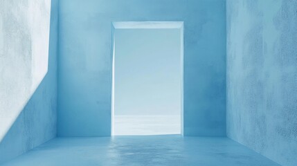 Poster - Exploring minimalist aesthetics in pale blue spaces modern architecture visual art calm environment wide angle serenity concept