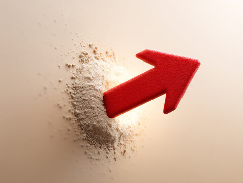 a 3d rendering showing a red arrow forcefully piercing through an old, cracked wall