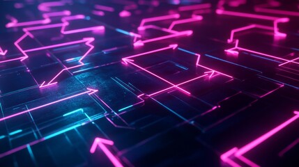 Poster - Dynamic neon arrows creating a glowing web of lines in a futuristic environment for digital art and design