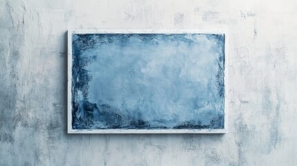 Poster - Creating a serene atmosphere with a pale blue rectangle textured stains in a minimalist setting fine art contemporary gallery artistic expression