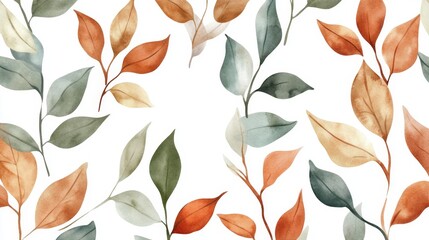 Poster - Botanical concept seamless earthy watercolor leaves for soft aesthetic backgrounds