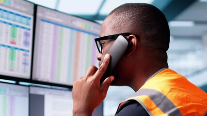 Poster - Emergency 911 Call Center. Man Talking On Phone