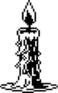 pixel art candle with flame retro black and white digital illustration, vintage computer graphics