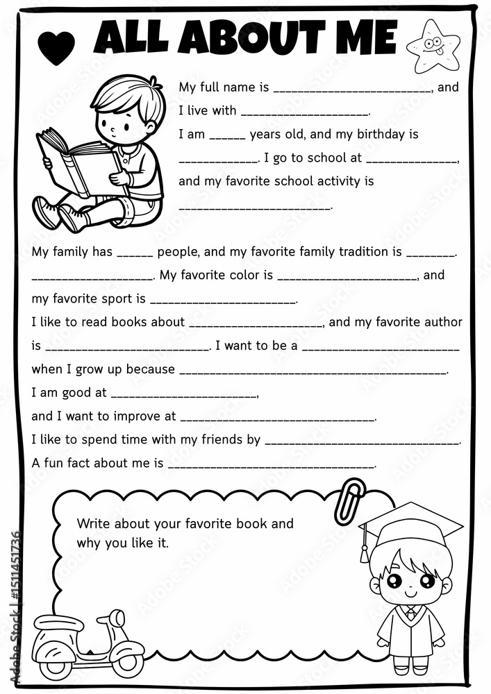 All About Me Writing Worksheets for Grades 2-6, Back to School Activity ...