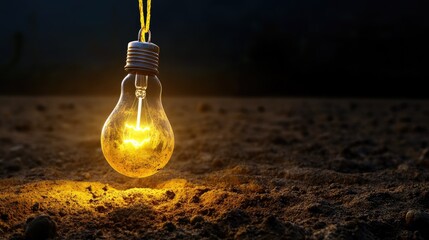 Aufkleber - Suspended glowing bulb in empty dark field, surreal contrast of artificial and natural