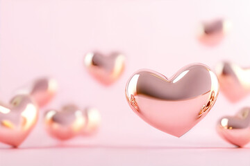 Wall Mural - Cute heart shapes, pastel pink and gold colors, light pink background