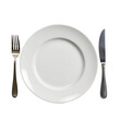 © K-MookPan - Elegant White Plate with Fork and Knife, Ready for Gourmet Meal or Dining Experience