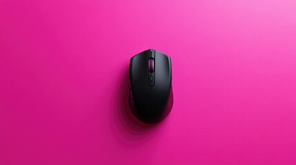 Aufkleber - Minimal flatlay of black computer mouse and pad, centered on clean vibrant pink backdrop