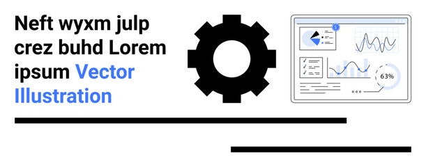 Poster - gear alongside a data dashboard with graphs, pie chart, and percentage indicator. ideal for technolo