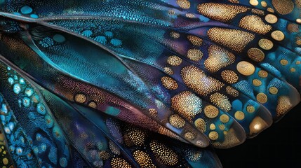 Poster - Colorful pointillism butterfly wings showcase intricate details and vibrant patterns, emphasizing natural beauty and artistic finesse