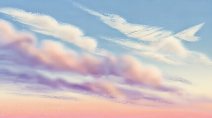 Poster - Pointillism clouds at sunset reflecting soft colors in the sky with tranquil atmosphere