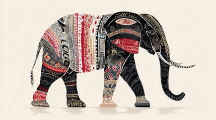 Poster - Elephant adorned with intricate patterns in pointillism style shows cultural artistry and beauty in a unique design