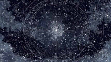 Poster - Detailed pointillism artwork illustrating a cosmic scene filled with stars, swirling clouds, and celestial patterns representing the universe