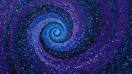 Poster - A vibrant pointillism depiction of a swirling galaxy with deep blues and purples capturing cosmic beauty and energy