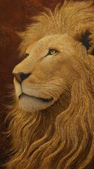 Poster - Majestic lion depicted in pointillism style showcasing intricate details and vibrant colors