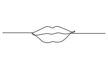 Leinwandbilder - Human Lips continuous one line drawing, Woman lips logo on white background, Vector illustration for banner, posters, card, design element, template, web, World kiss day pro.