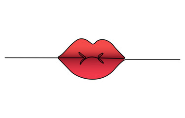 Leinwandbilder - Human Lips continuous one line drawing, Woman lips logo on white background, Vector illustration for banner, posters, card, design element, template, web, World kiss day pro.