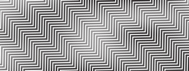 Aufkleber - Black and white background with zigzag pattern. Line texture creates abstract art. Geometric design adds optical depth to the layout. Vector illustration.