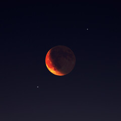 Canvas Print - lunar eclipse with stars and planets on the evening sky.